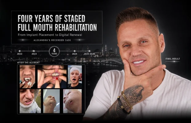 Four Years of Staged Full Mouth Rehabilitation for Alexandru: From Implant Placement to Digital Renewal