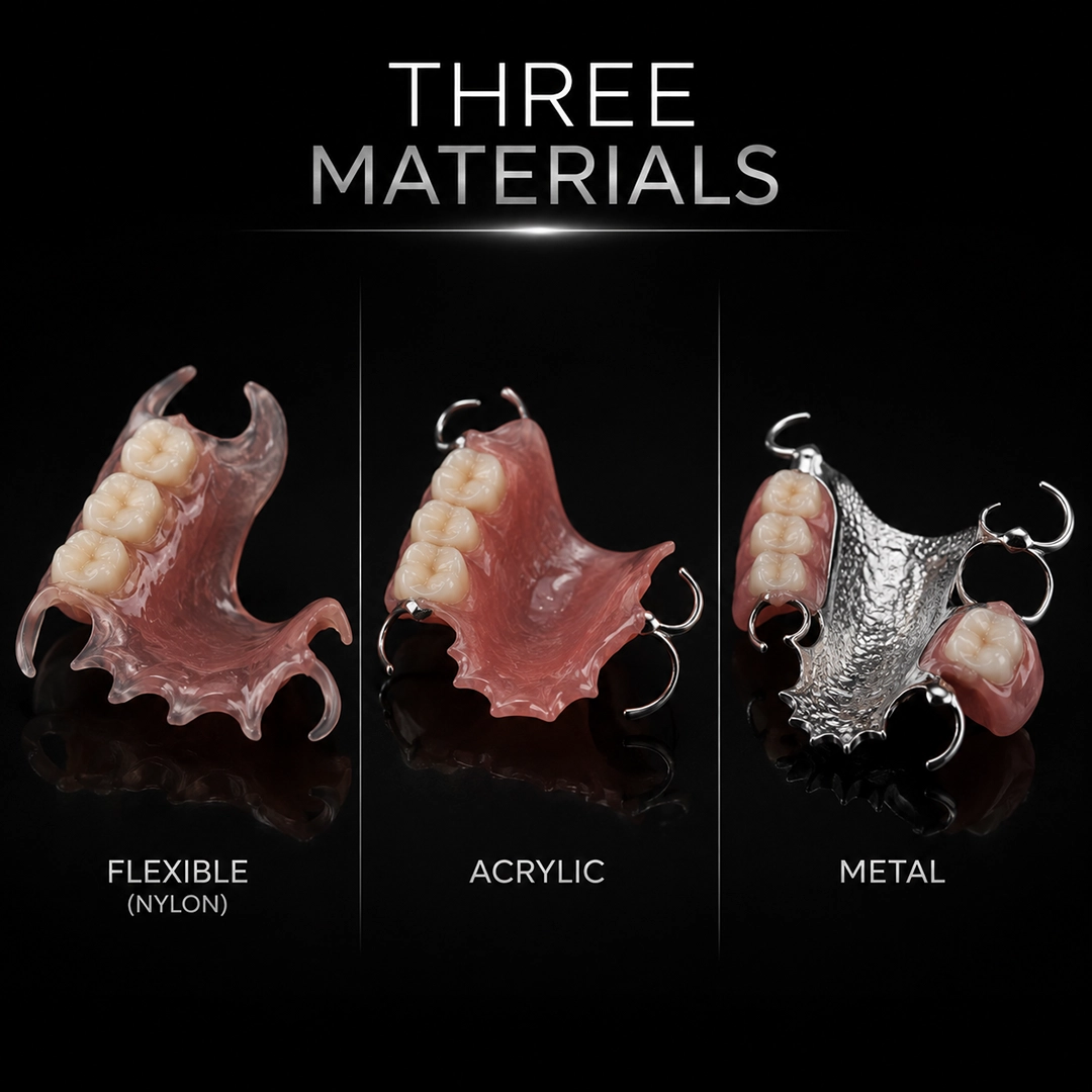 How do flexible dentures compare with acrylic and metal dentures