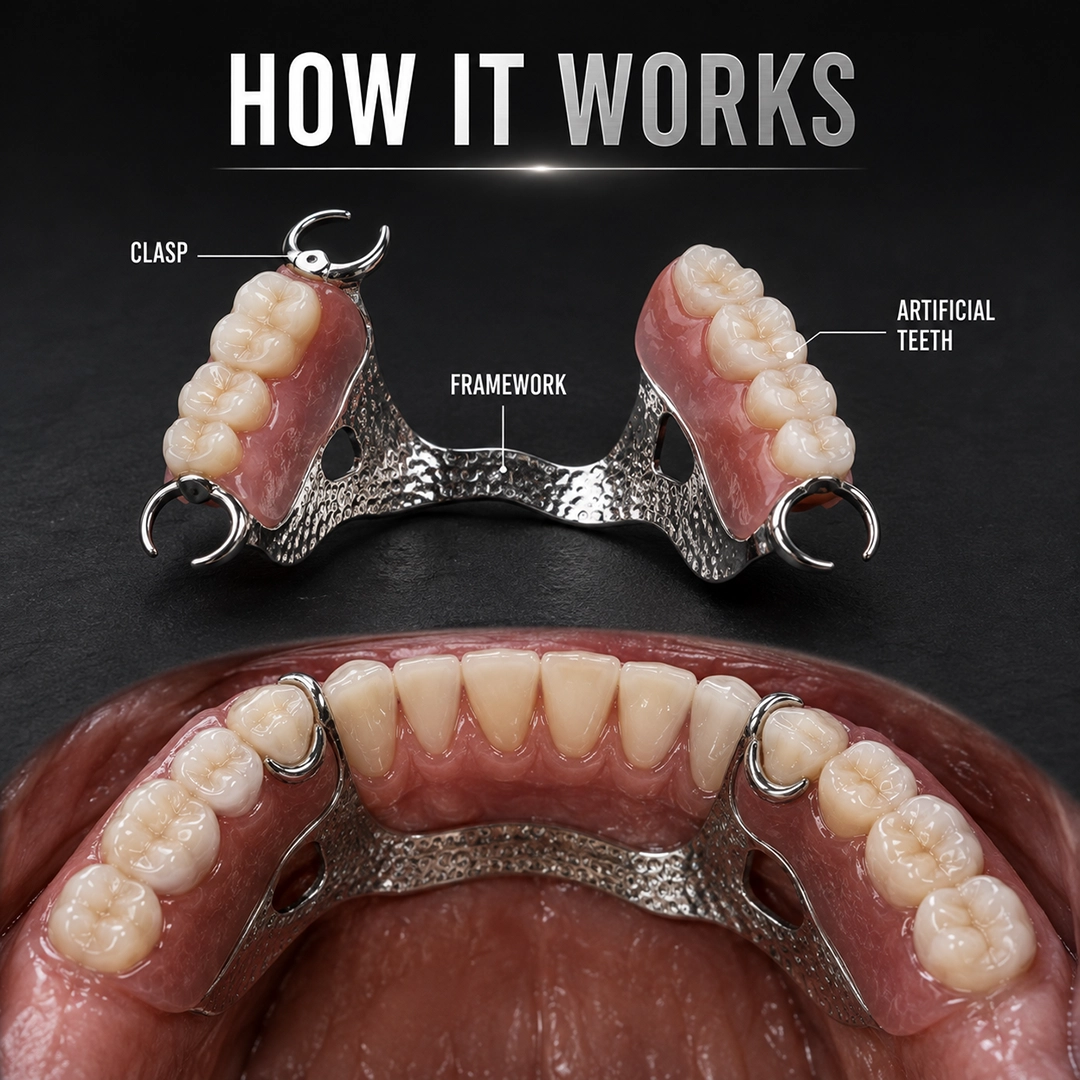 How do partial dentures stay in place
