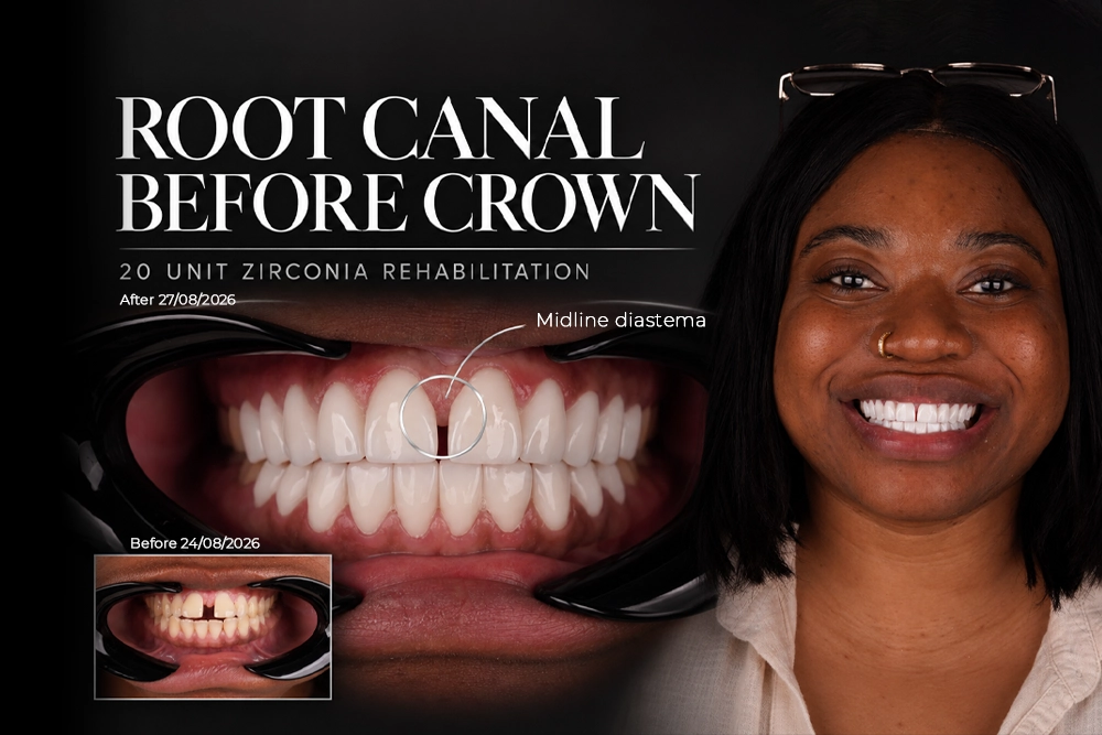 Root Canal Before Crown: How Three Endodontic Treatments Fitted Inside a 20 Unit Zirconia Rehabilitation